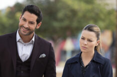 Tom Ellis as Lucifer, Lauren German as Chloe in Lucifer