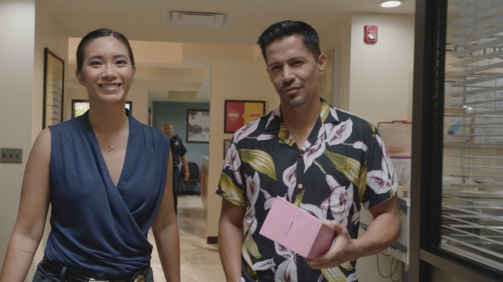 Chantal Thuy as Lia and Jay Hernandez as Thomas in Magnum PI