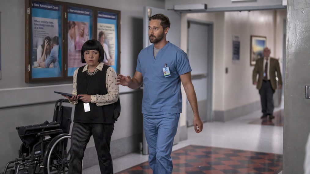 Anna Suzuki as Sandra Fall, Ryan Eggold as Dr. Max Goodwin in New Amsterdam