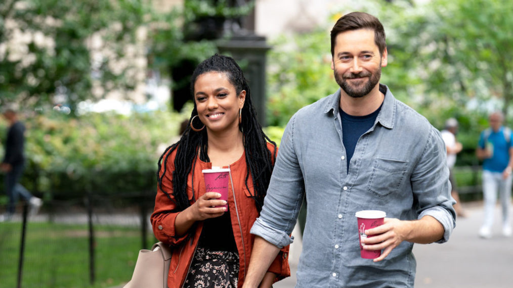 Freema Agyeman as Helen, Ryan Eggold as Max in New Amsterdam