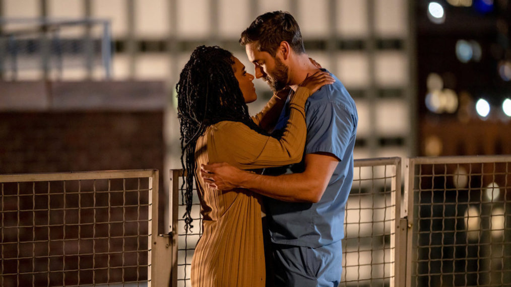 Freema Agyeman as Helen, Ryan Eggold as Max in New Amsterdam