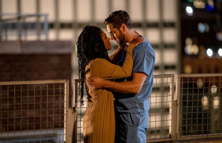 Freema Agyeman as Helen, Ryan Eggold as Max in New Amsterdam