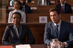 Athena Davis (Barbara Eve Harris) and Richard Wheatley (Dylan McDermott) at his trial in Law & Order: Organized Crime - Season 2