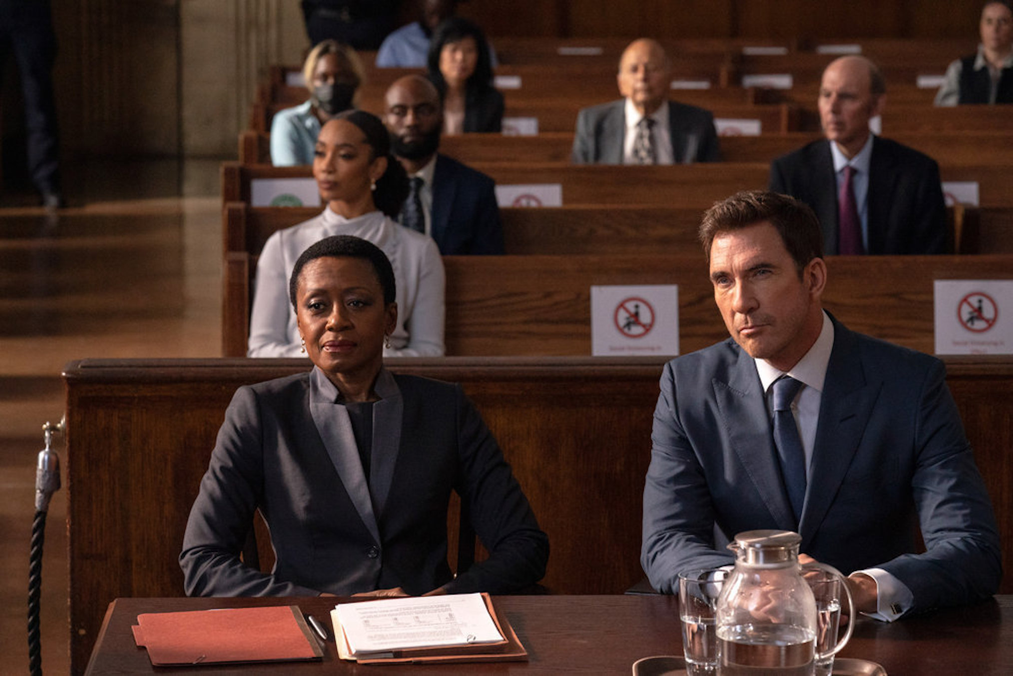 Barbara Eve Harris as Athena Davis, Dylan McDermott as Richard Wheatley in Law & Order Organized Crime