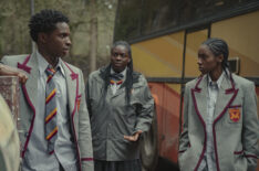 Kedar Williams-Stirling as Jackson, Chinenye Ezeudu as Vivienne, and Dua Saleh as Cal in 'Sex Education' - Season 3
