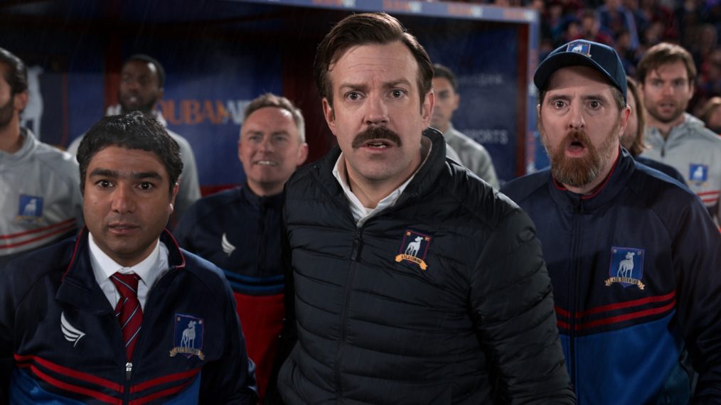 Ted Lasso - Season 1 - Nick Mohammed, Jason Sudeikis, and Brendan Hunt