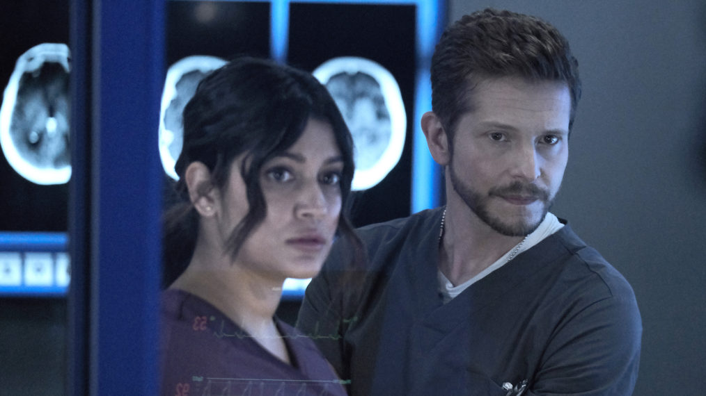 Anuja Joshi as Leela and Matt Czuchry as Conrad in The Resident