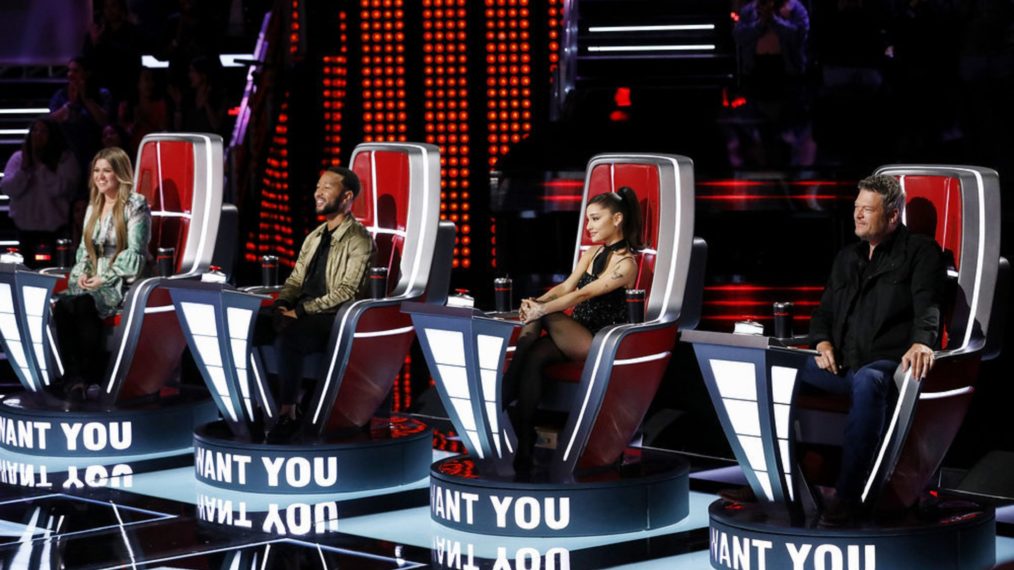 The Voice Season 21 Kelly Clarkson, John Legend, Ariana Grande, and Blake Shelton