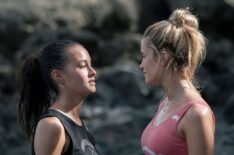 Erana James as Toni and Mia Healey as Shelby in The Wilds - Season 1