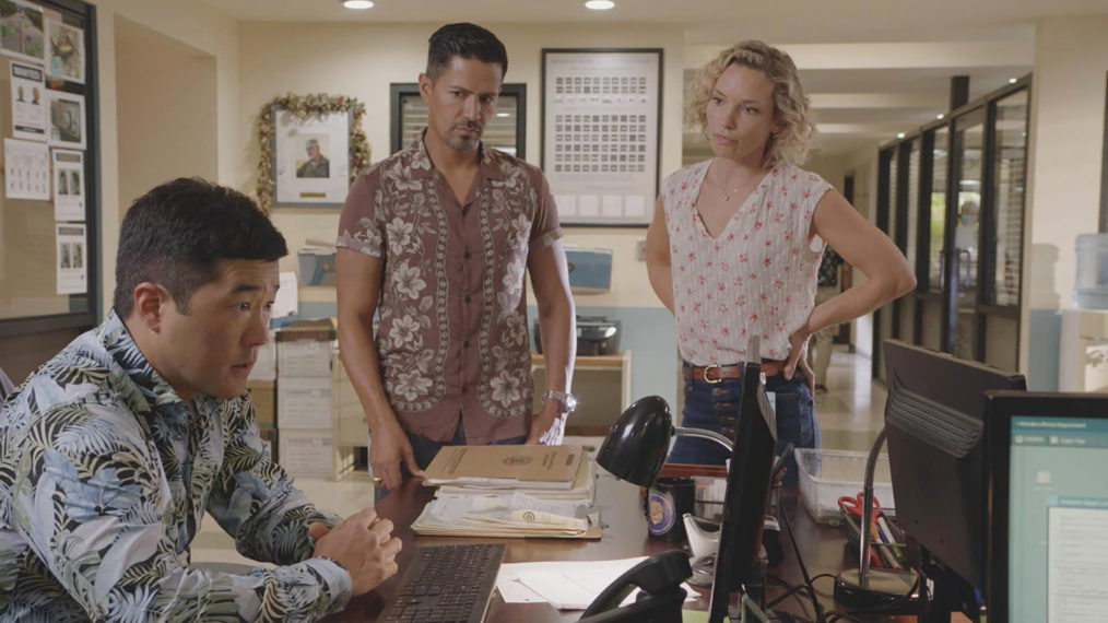 Tim Kang, Jay Hernandez, and Perdita Weeks in Magnum P.I. - 'The Harder They Fall'