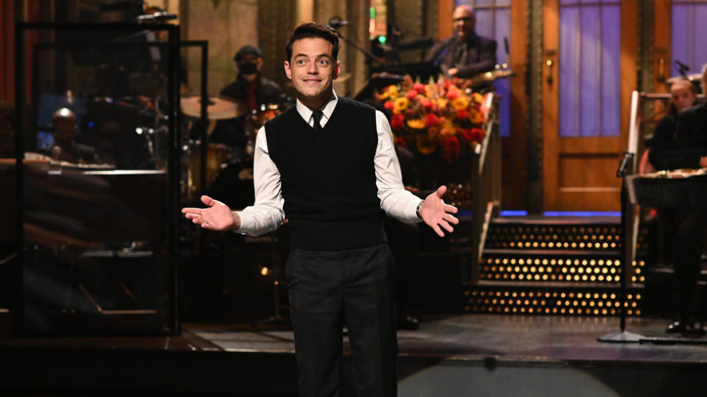 Rami Malek performs his opening monologue on Saturday Night Live
