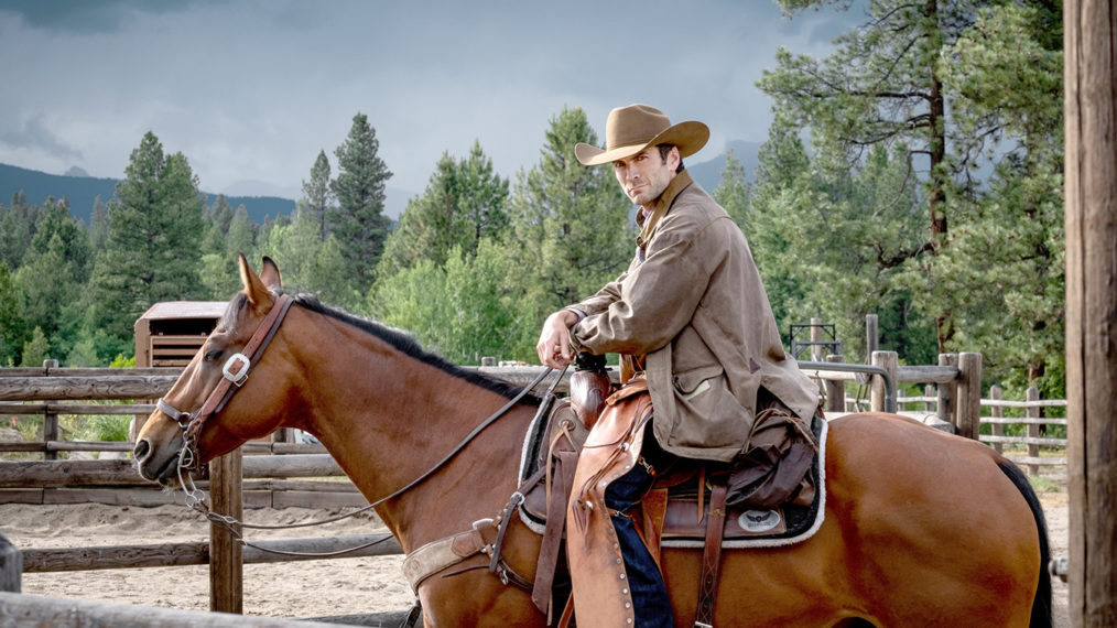 Wes Bentley as Jamie riding a horse in Yellowstone