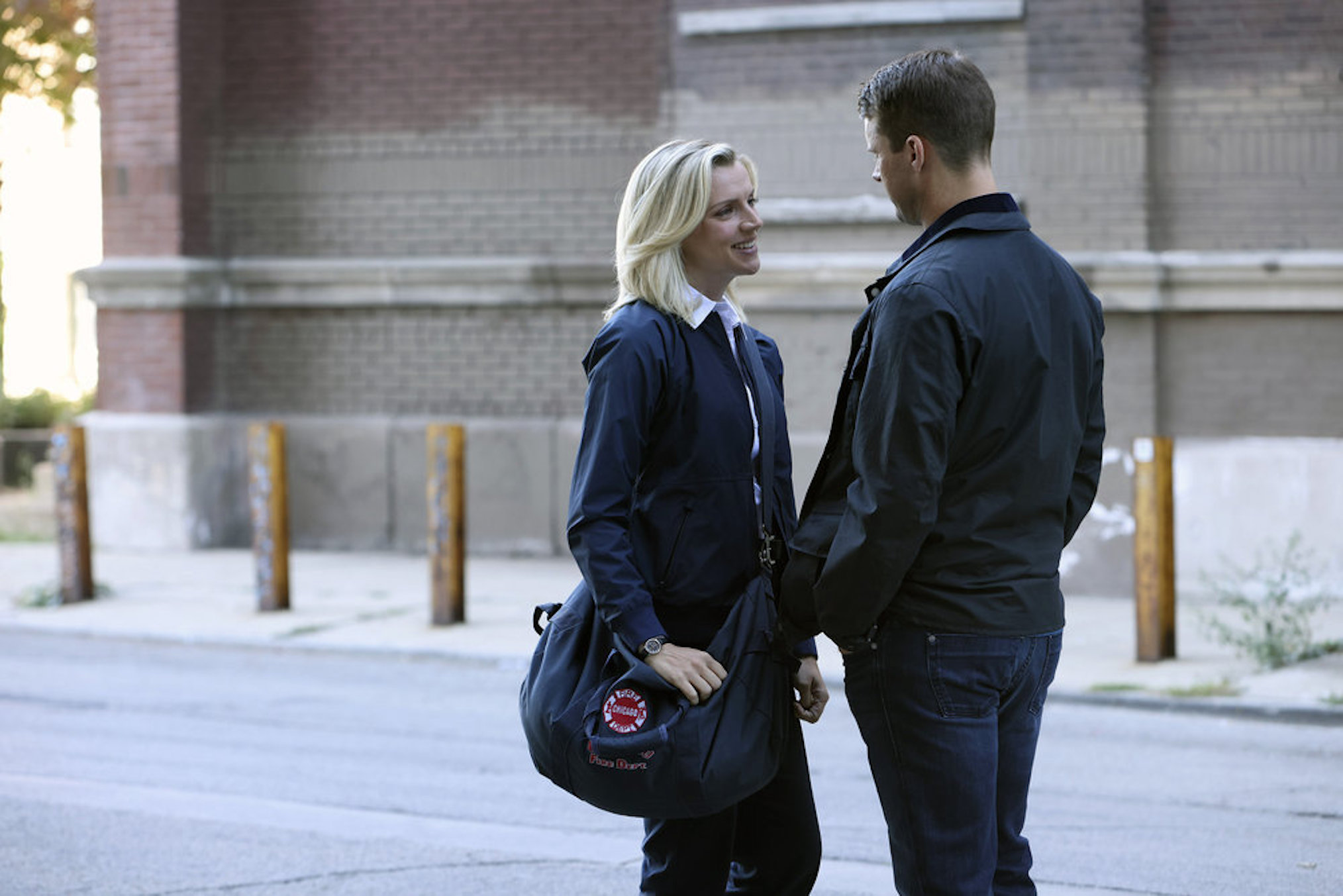 Kara Killmer as Sylvie Brett, Jesse Spencer as Matthew Casey in Chicago Fire