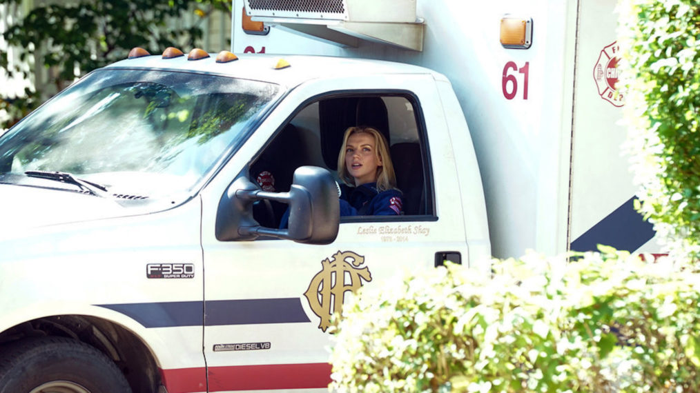 Kara Killmer as Sylvie Brett in an ambulance in Chicago Fire - Season 10, 'Two Hundred'