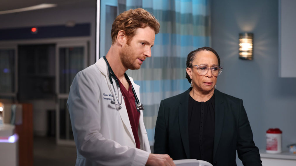 Nick Gehlfuss as Dr. Will Halstead, S. Epatha Merkerson as Sharon Goodwin in Chicago Med