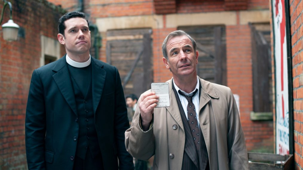 Tom Brittney as Will Davenport, Robson Green as Geordie Keating in Grantchester