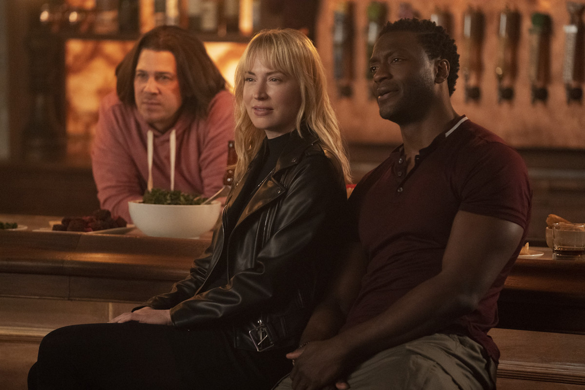 Christian Kane, Beth Riesgraf, Aldis Hodge in Leverage Redemption