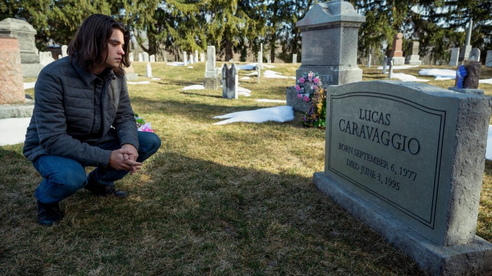 Felix Mallard as Lucas Caravaggio looking at his gravestone in Locke & Key