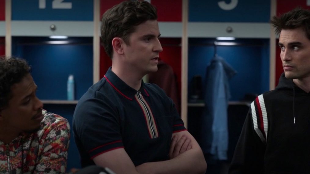 Colin and fellow teammates in the locker room in Ted Lasso