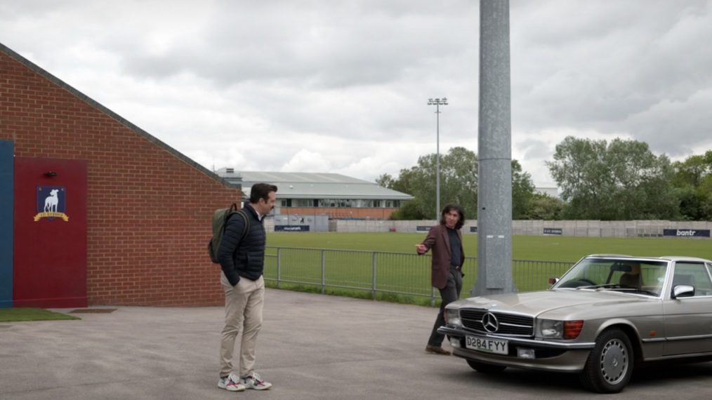 Ted Lasso and Trent Crimm outside the team's field in Apple TV+ series Ted Lasso