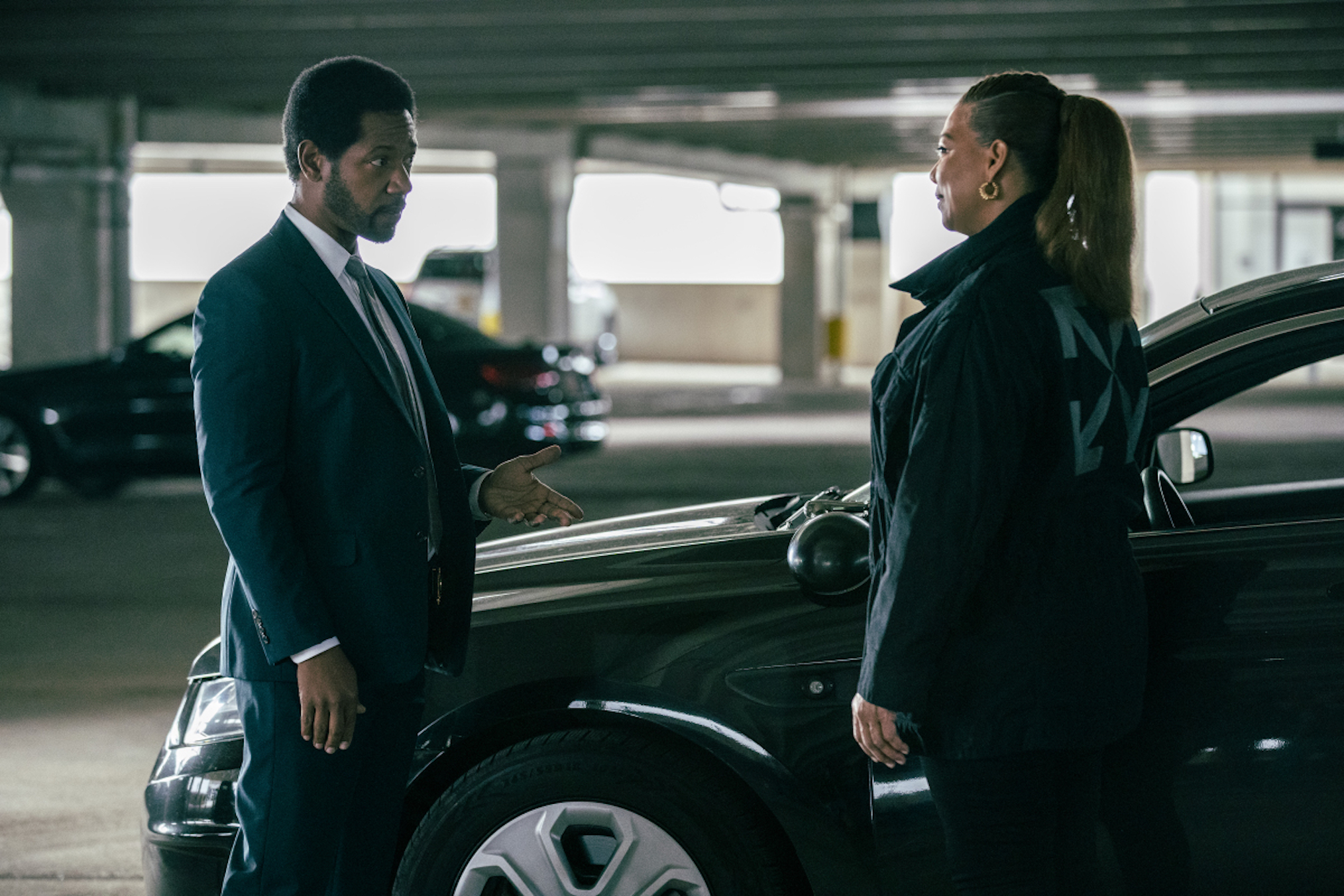 Tory Kittles as Detective Marcus Dante, Queen Latifah as Robyn McCall in The Equalizer