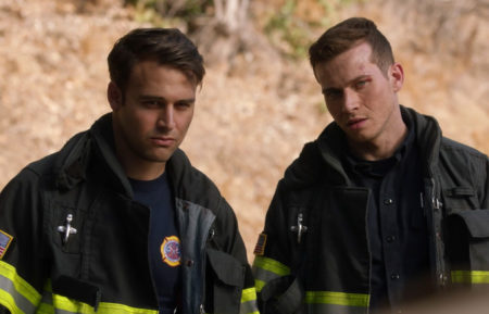 Ryan Guzman as Eddie, Oliver Stark as Buck in 9-1-1