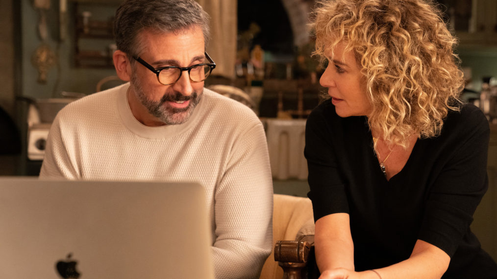 Steve Carell as Mitch Kessler and Valeria Golino as Paola Lambruschini in The Morning Show