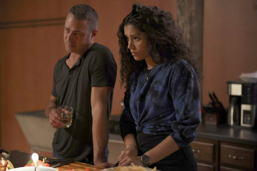 Taylor Kinney as Kelly Severide, Miranda Rae Mayo as Stella Kidd in Chicago Fire