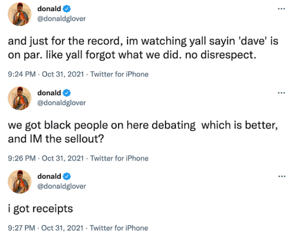 Donald Glover tweets about 'Dave'