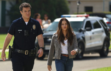 Nathan Fillion and Jenna Dewan in The Rookie
