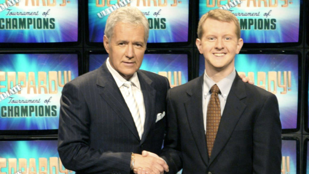 Jeopardy host Alex Trebek with Ken Jennings
