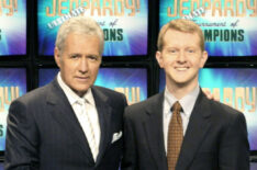 Jeopardy host Alex Trebek with Ken Jennings