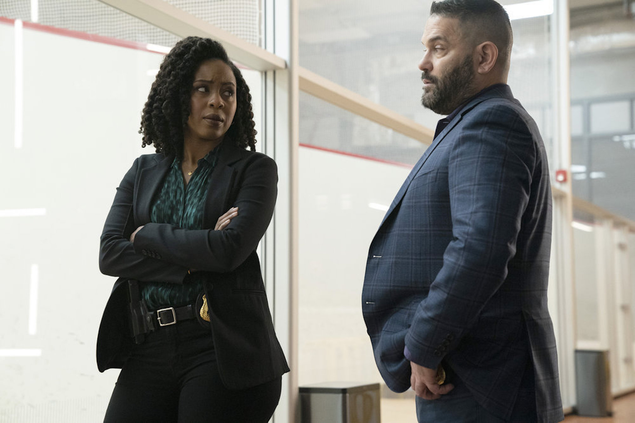 Danielle Moné Truitt as Sgt. Ayanna Bell, Guillermo Diaz as Sgt. Bill Brewster in Law & Order Organized Crime