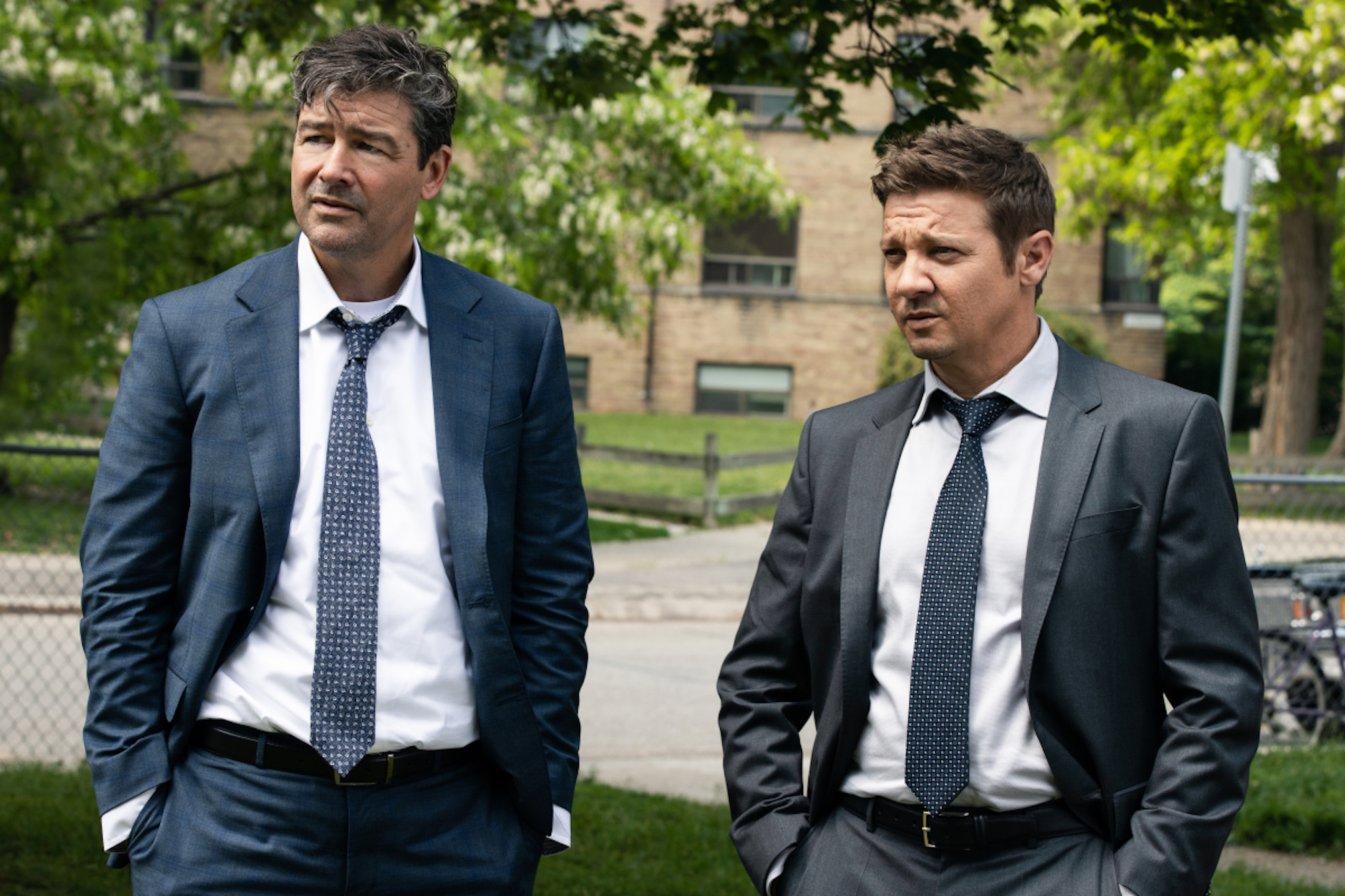 Kyle Chandler as Mitch, Jeremy Renner as Mike in Mayor of Kingstown