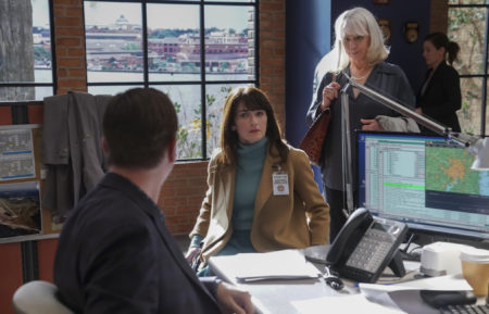 Sean Murray as McGee, Margo Harshman as Deliliah, Patricia Richardson as Judy in NCIS