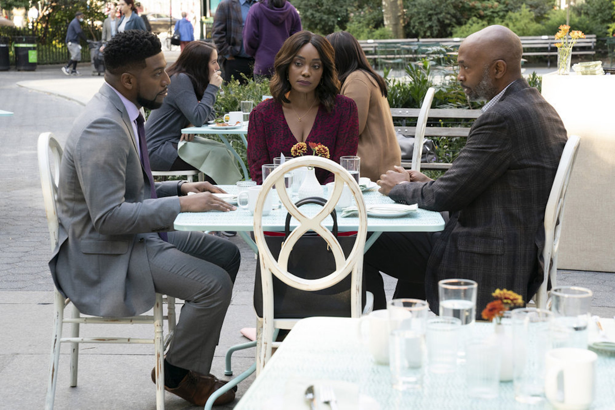 Jocko Sims as Dr. Floyd Reynolds, Frances Turner as Dr. Lyn Malvo, Andre Blake as Dr. Claude Baptiste in New Amsterdam