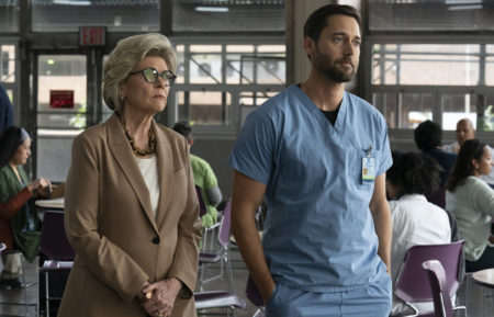 Debra Monk as Karen Brantley, Ryan Eggold as Dr. Max Goodwin in New Amsterdam