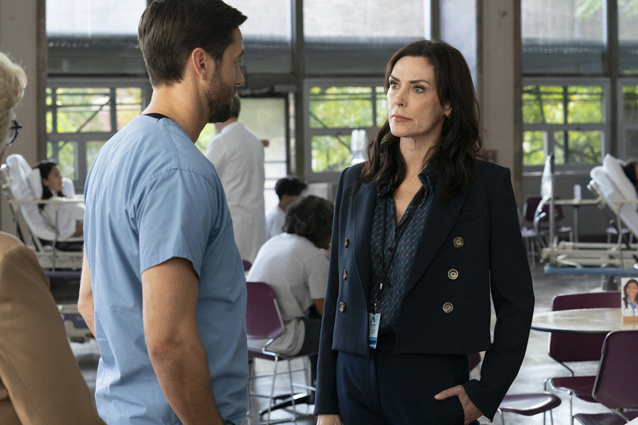 Ryan Eggold as Dr. Max Goodwin, Michelle Forbes as Dr. Veronica Fuentes in New Amsterdam