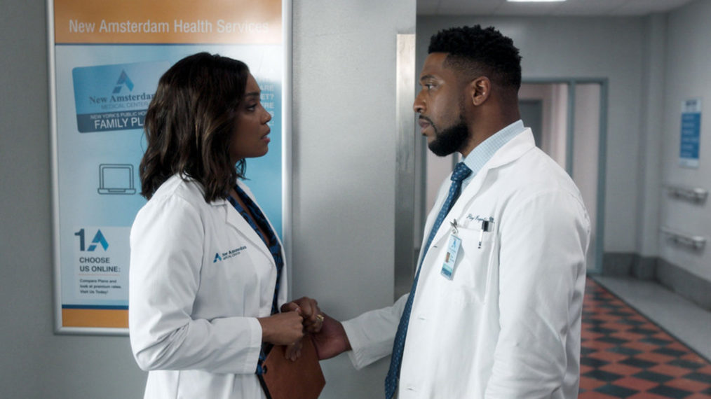 Frances Turner as Dr. Lyn Malv, Jocko Sims as Dr. Floyd Reynolds in New Amsterdam