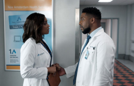 Frances Turner as Dr. Lyn Malv, Jocko Sims as Dr. Floyd Reynolds in New Amsterdam