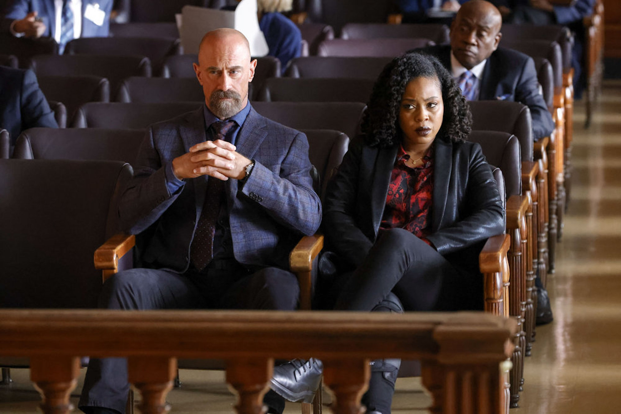 Christopher Meloni as Det.  Elliot Stabler, Danielle Monae as Truth Sgt.  Ayana Bell in Law and Order Organized Crime