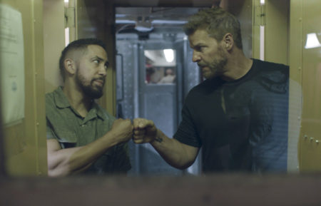 Neil Brown Jr. as Ray Perry, David Boreanaz as Jason Hayes in SEAL Team