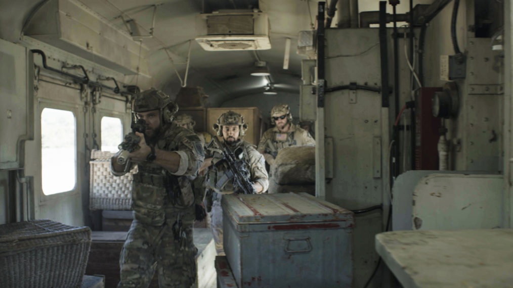 Max Thieriot as Clay, Neil Brown Jr. as Ray, David Boreanaz as Jason in SEAL Team