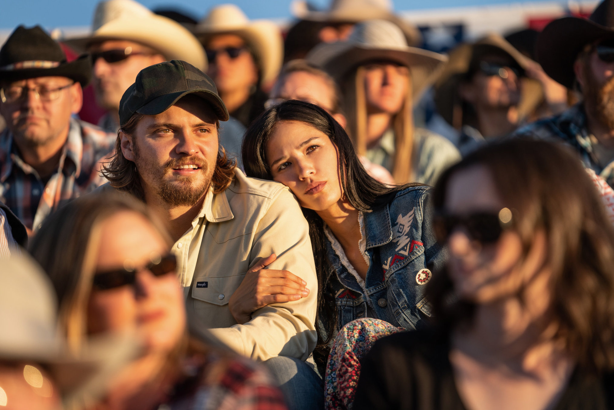 Luke Grimes as Kayce, Kelsey Asbille as Monicas in Yellowstone