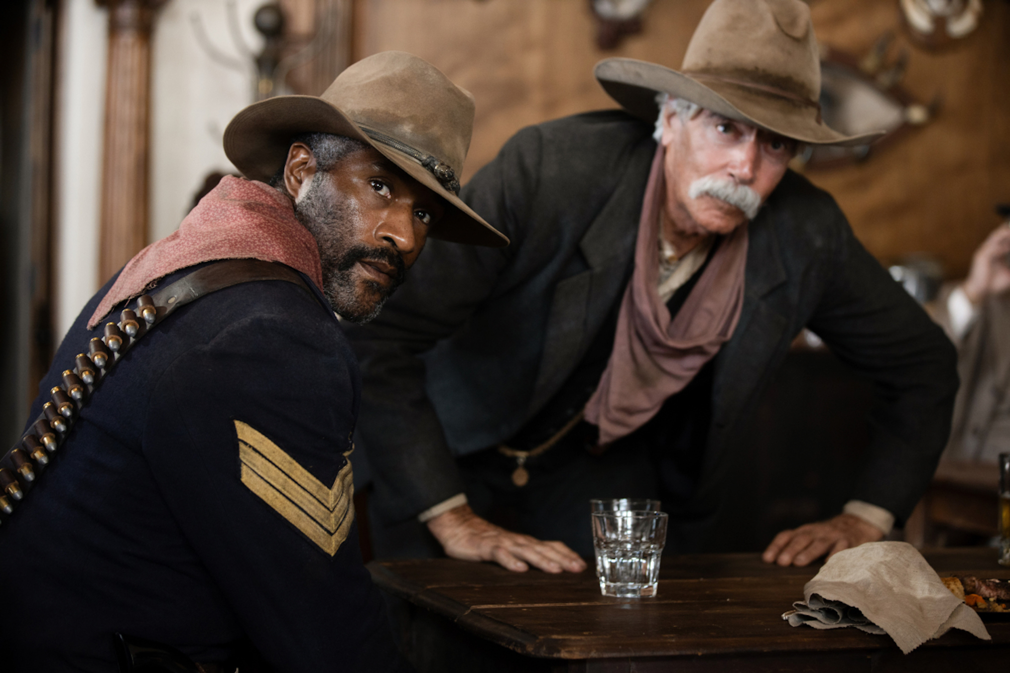 LaMonica Garrett as Thomas, Sam Elliott as Shea in 1883