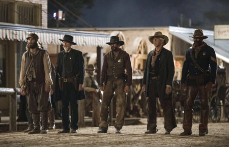 Tim McGraw as James, Sam Elliot as Shea, LaMonica Garrett as Thomas in 1883