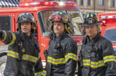 Oliver Stark, Peter Krause, and Ryan Guzman in the “Past is Prologue” episode of 9-1-1