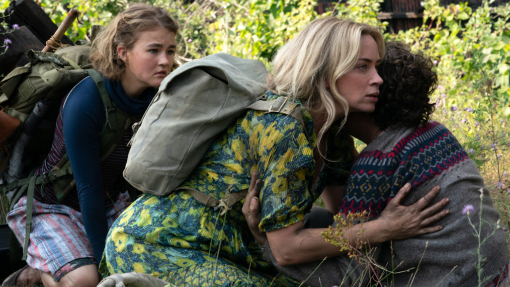 Millicent Simmonds as Regan Abbott, Emily Blunt as Evelyn Abbott and Noah Jupe as Marcus Abbott in A Quiet Place Part II