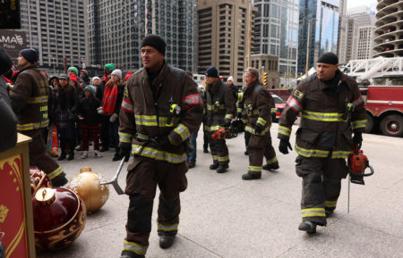 Taylor Kinney as Kelly Severide, Alberto Rosende as Blake Gallo, Christian Stolte as Mouch, Joe Minoso as Joe Cruz in Chicago Fire