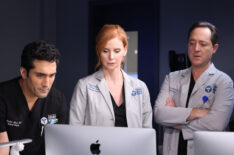 Dominic Rains as Crockett Marcel, Sarah Rafferty as Dr. Pamela Blake, Brennan Brown as Dr. Sam Abrams in Chicago Med